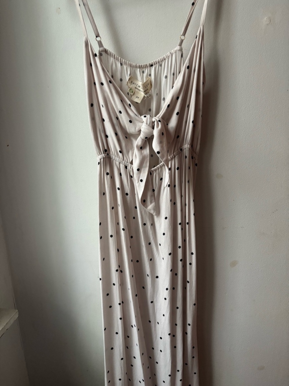 saltwater LUXE Cream and Black Polka Dot Tie-Front Dress - Picture 2 of 4